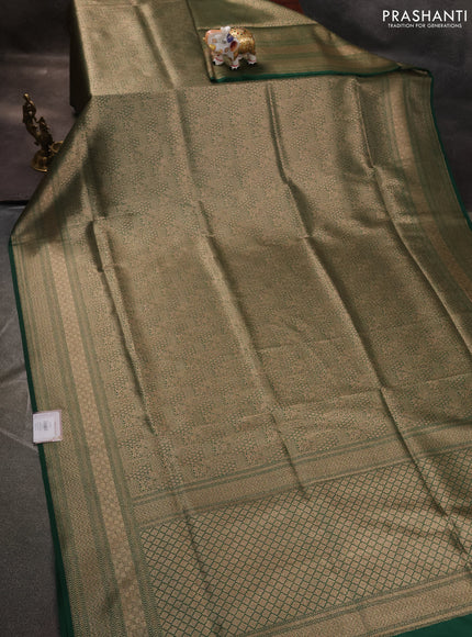 Banarasi semi katan saree green with allover thread & zari woven brocade weaves and woven border
