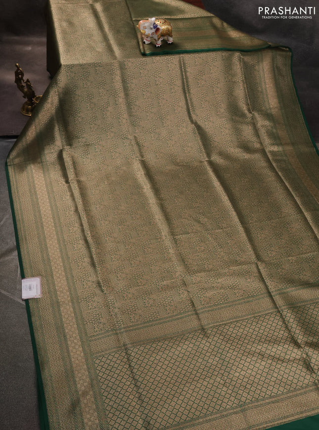 Banarasi semi katan saree green with allover thread & zari woven brocade weaves and woven border