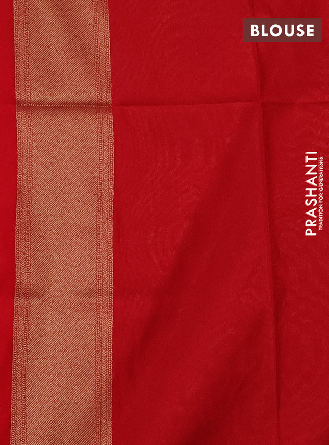 Banarasi semi katan saree red with allover thread & zari woven brocade weaves and woven border