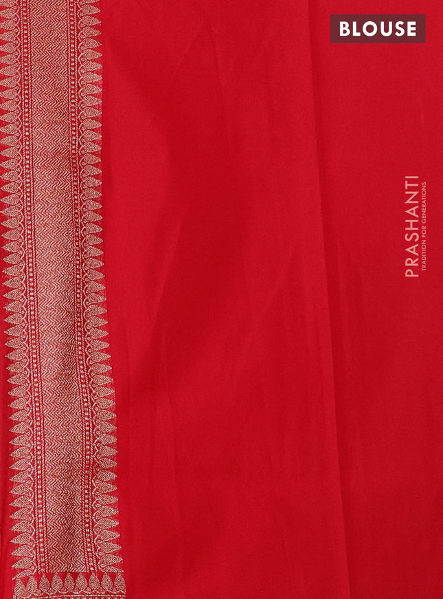 Banarasi semi katan saree red with allover thread & zari woven brocade weaves and woven border