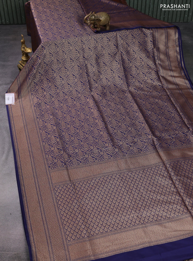 Banarasi semi katan saree navy blue with allover thread & zari woven brocade weaves and woven border