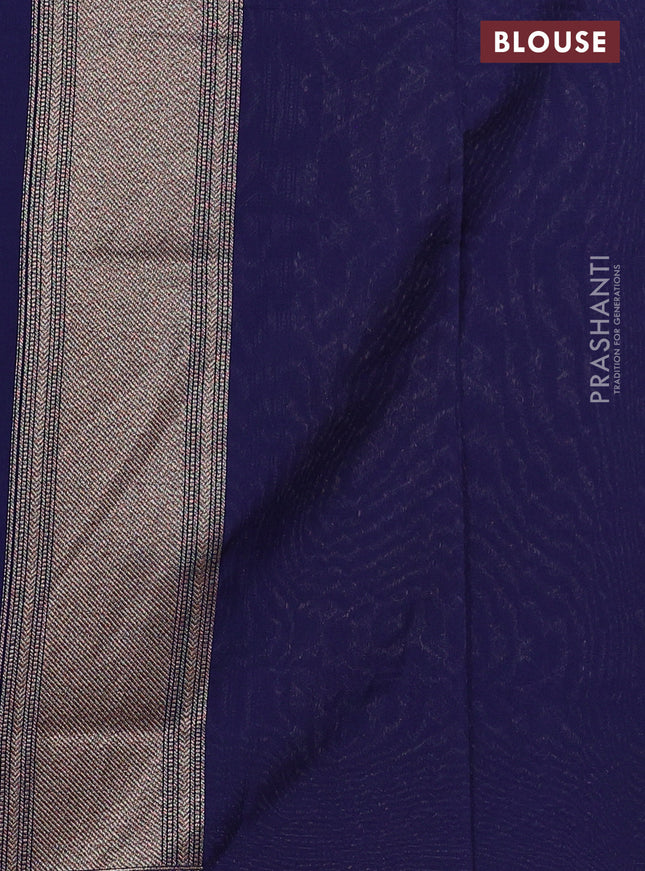 Banarasi semi katan saree navy blue with allover thread & zari woven brocade weaves and woven border
