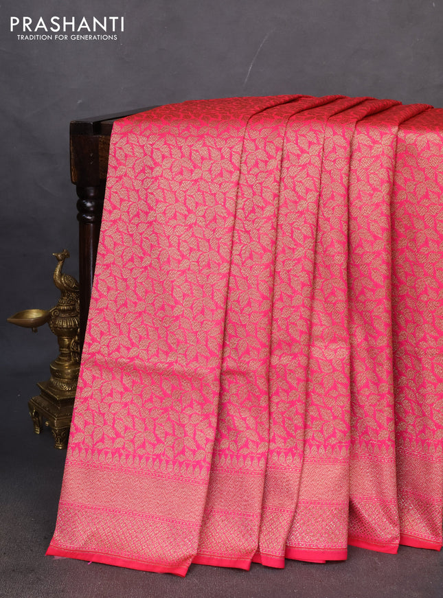 Banarasi semi katan saree pink with allover thread & zari woven brocade weaves and woven border