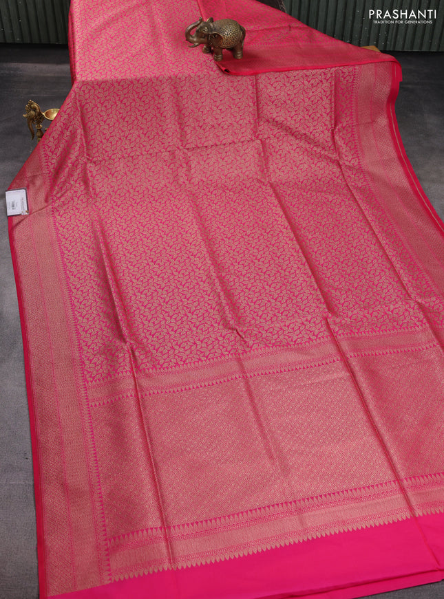 Banarasi semi katan saree pink with allover thread & zari woven brocade weaves and woven border