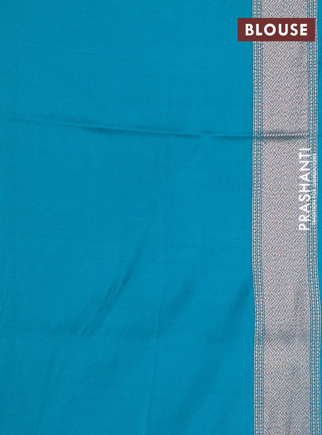 Banarasi semi katan saree teal blue with allover thread & zari woven brocade weaves and woven border