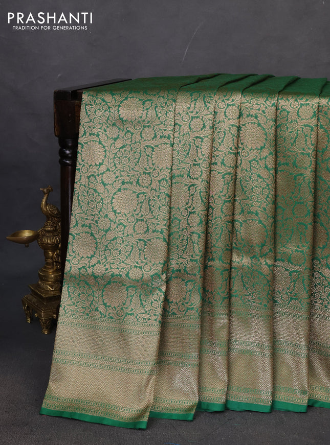 Banarasi semi katan saree green with allover thread & zari woven brocade weaves and woven border