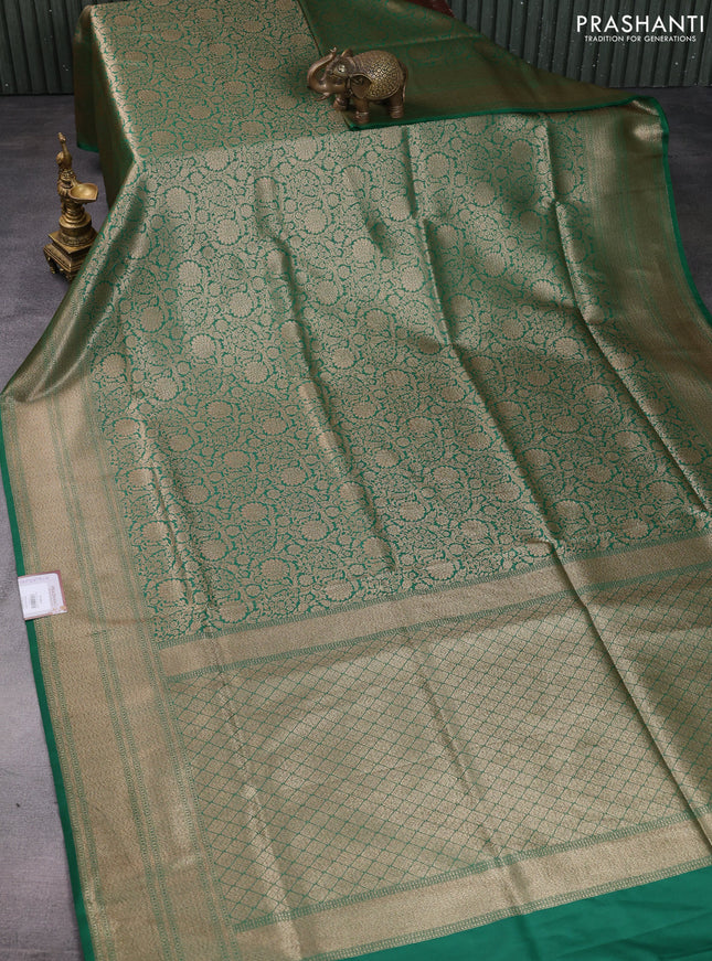 Banarasi semi katan saree green with allover thread & zari woven brocade weaves and woven border