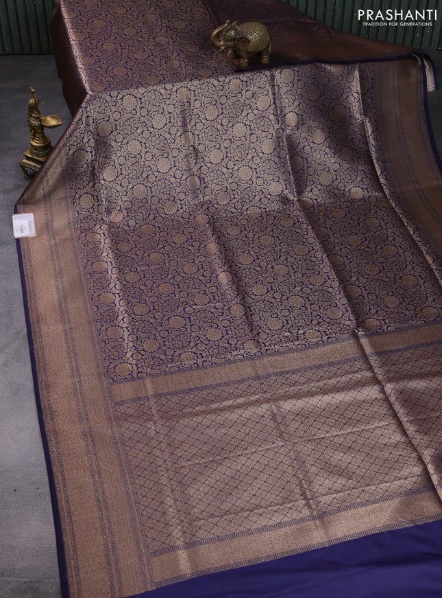 Banarasi semi katan saree navy blue with allover thread & zari woven brocade weaves and woven border