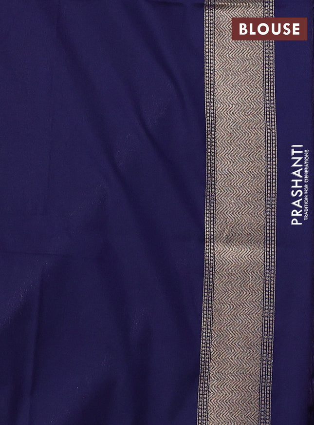 Banarasi semi katan saree navy blue with allover thread & zari woven brocade weaves and woven border