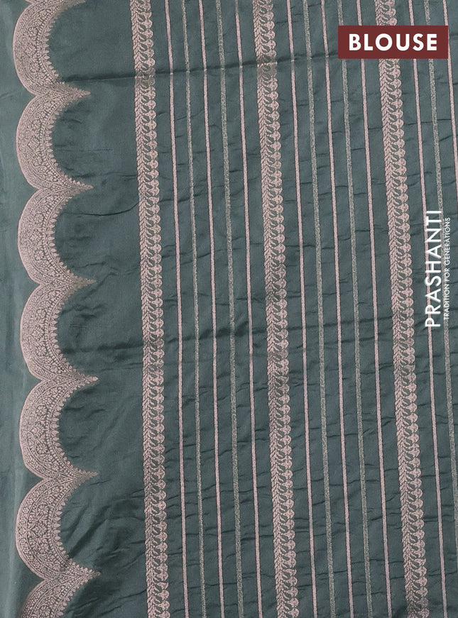 Banarasi semi katan saree pastel blue with allover zari checks and zari woven border