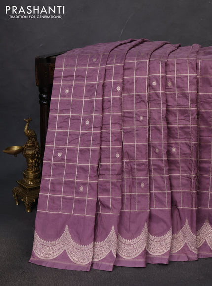 Banarasi semi katan saree pastel lavender with allover zari checks and zari woven border