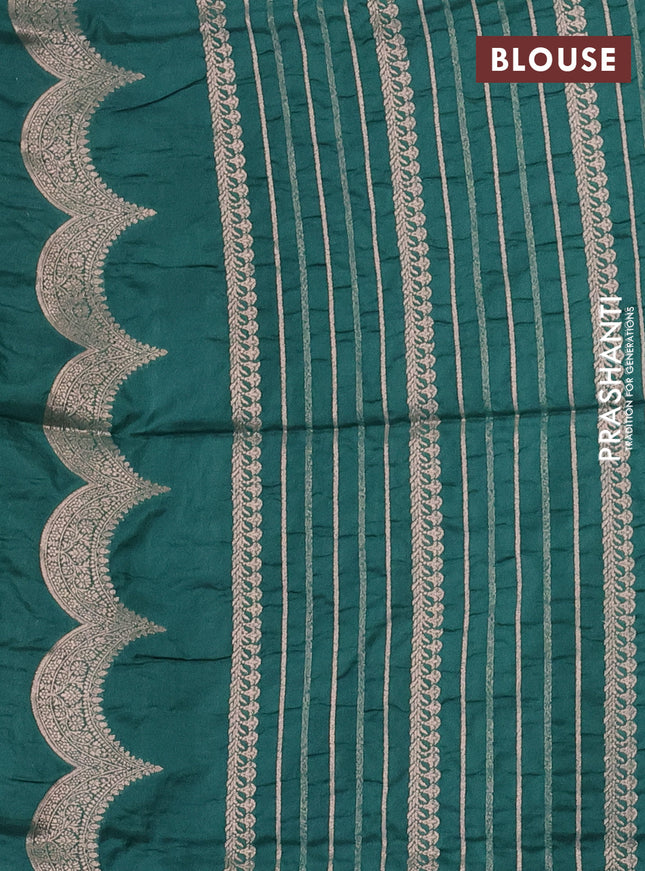 Banarasi semi katan saree teal green shade with allover zari checks and zari woven border