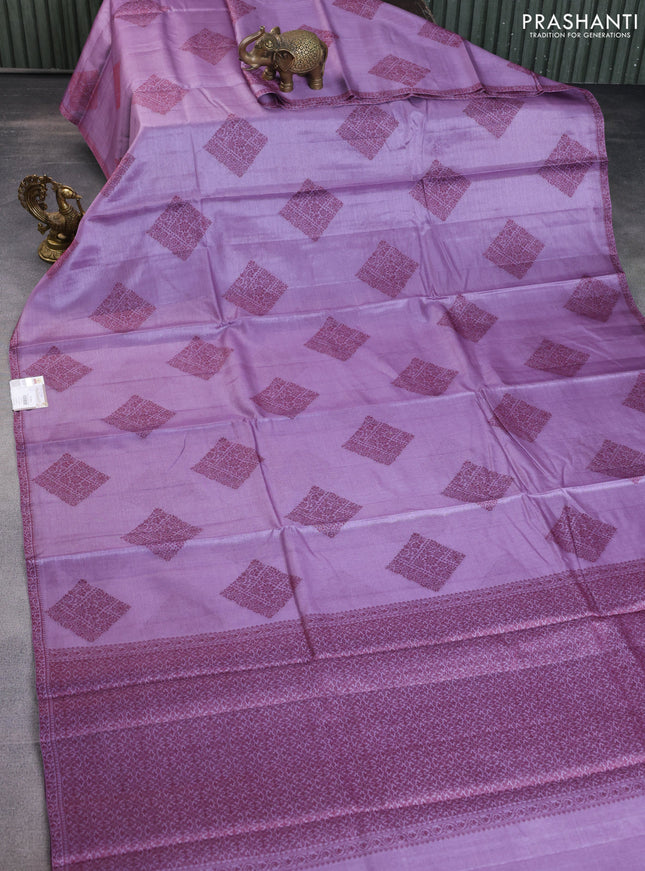 Pure tussar silk saree lavender shade with woven buttas and woven border