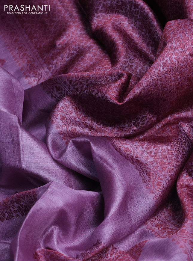 Pure tussar silk saree lavender shade with woven buttas and woven border
