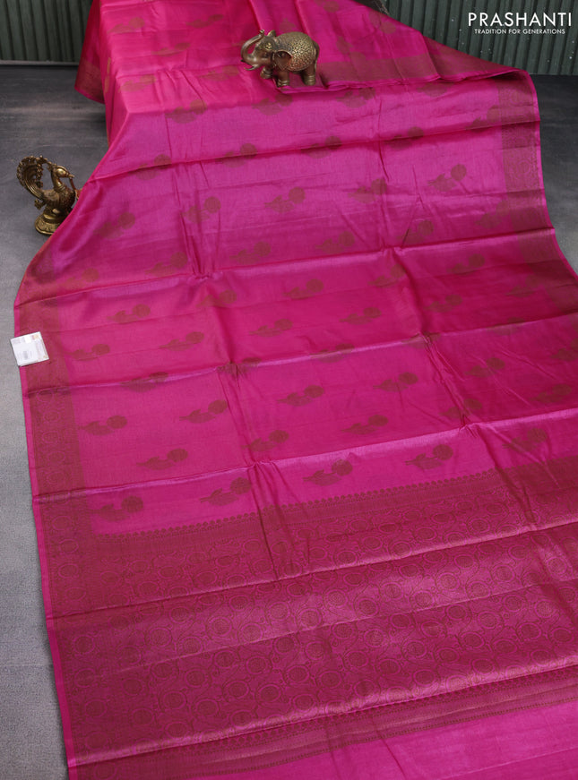 Pure tussar silk saree pink with woven buttas and woven border