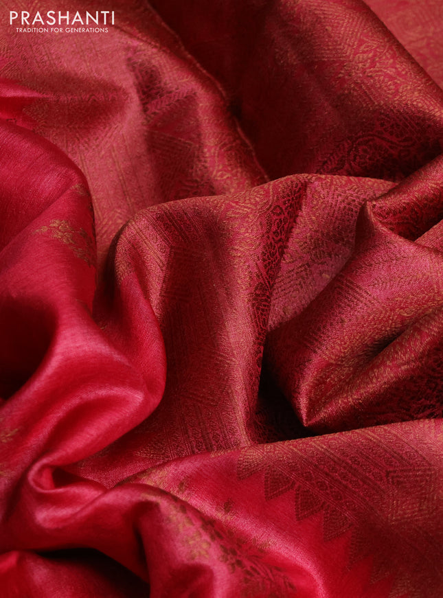 Pure tussar silk saree red with woven buttas and woven border