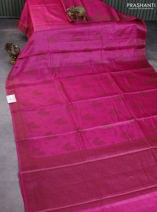 Pure tussar silk saree pink with woven buttas and woven border