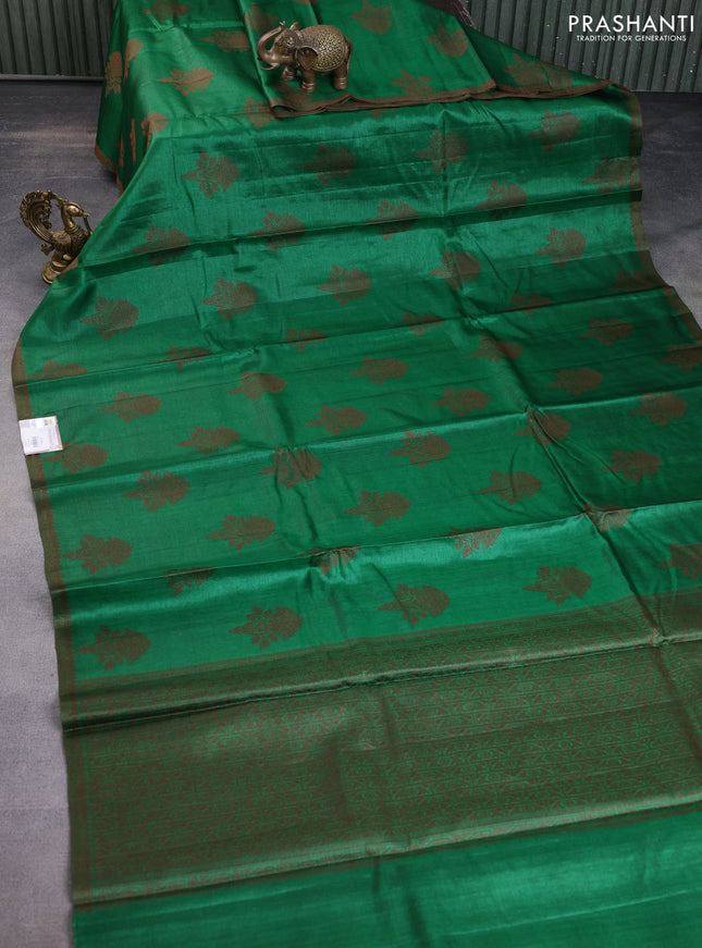 Pure tussar silk saree green with woven buttas and woven border
