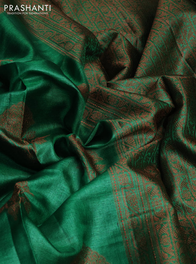 Pure tussar silk saree green with woven buttas and woven border