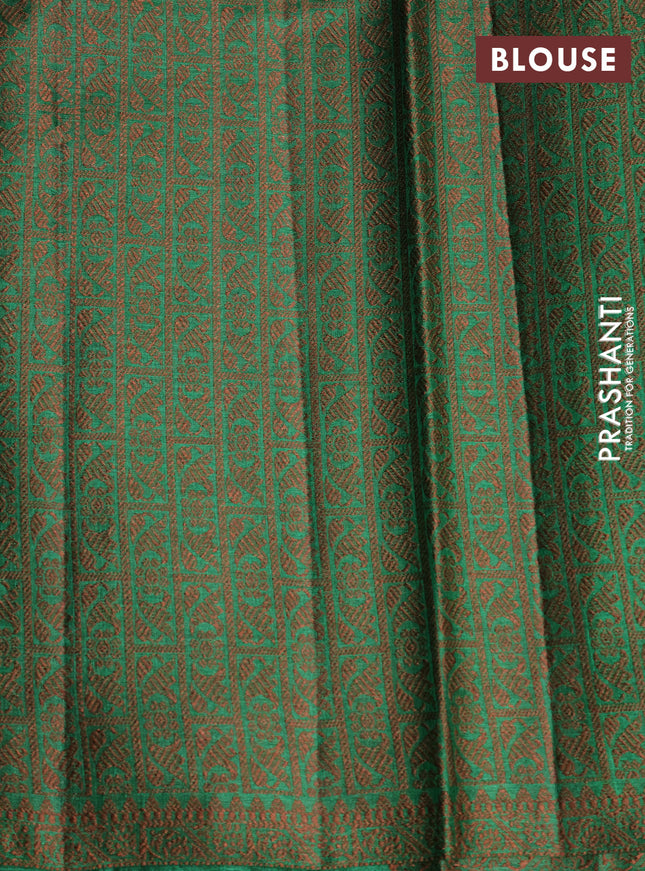 Pure tussar silk saree green with woven buttas and woven border