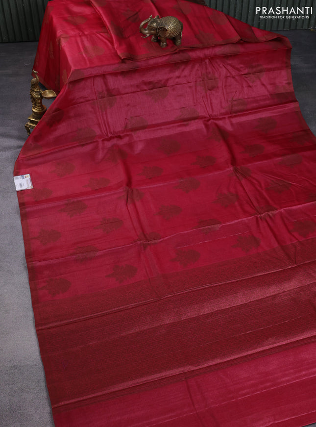 Pure tussar silk saree maroon with woven buttas and woven border