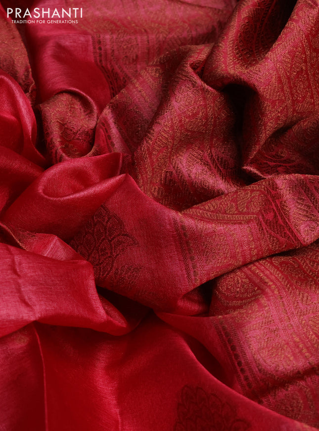 Pure tussar silk saree maroon with woven buttas and woven border