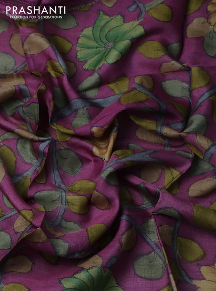 Tussar blouse piece purple with kalamkari hand painted prints