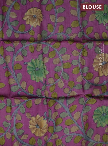 Tussar blouse piece purple with kalamkari hand painted prints