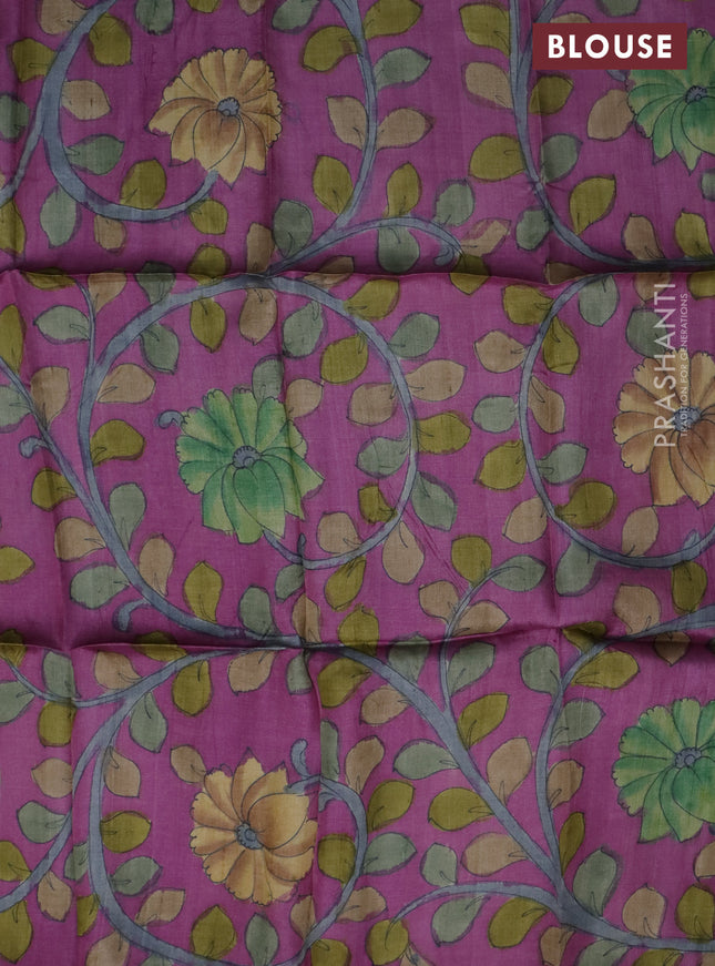 Tussar blouse piece purple with kalamkari hand painted prints