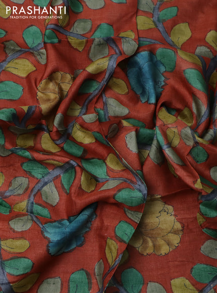 Tussar blouse piece orange with kalamkari hand painted prints