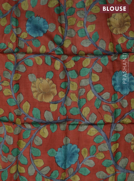 Tussar blouse piece orange with kalamkari hand painted prints