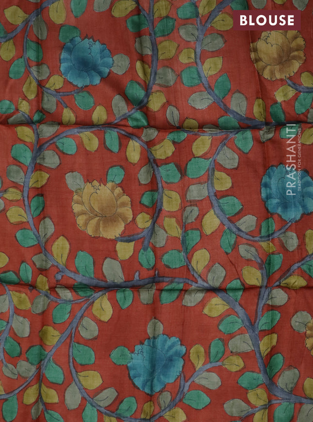 Tussar blouse piece orange with kalamkari hand painted prints