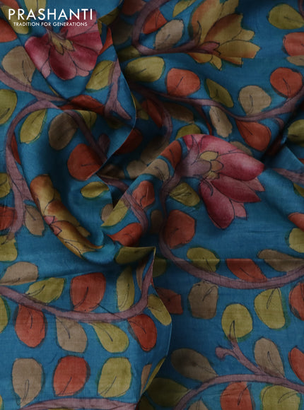 Tussar blouse piece cs blue with kalamkari hand painted prints