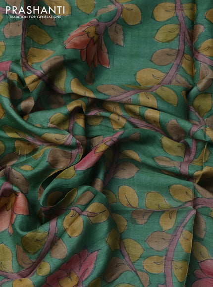 Tussar blouse piece green with kalamkari hand painted prints