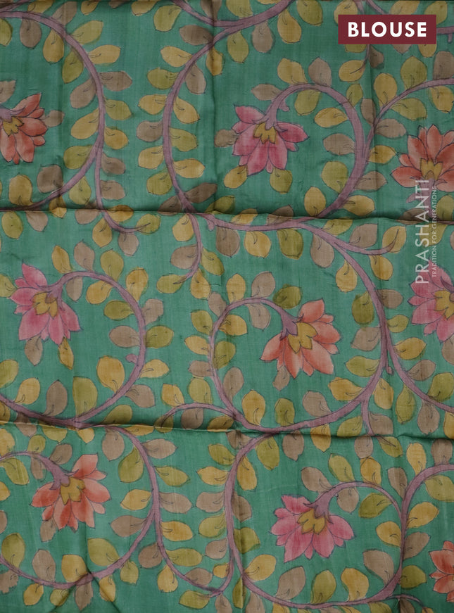 Tussar blouse piece green with kalamkari hand painted prints