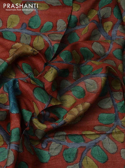 Tussar blouse piece orange with kalamkari hand painted prints