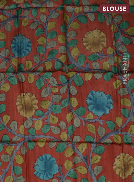 Tussar blouse piece orange with kalamkari hand painted prints
