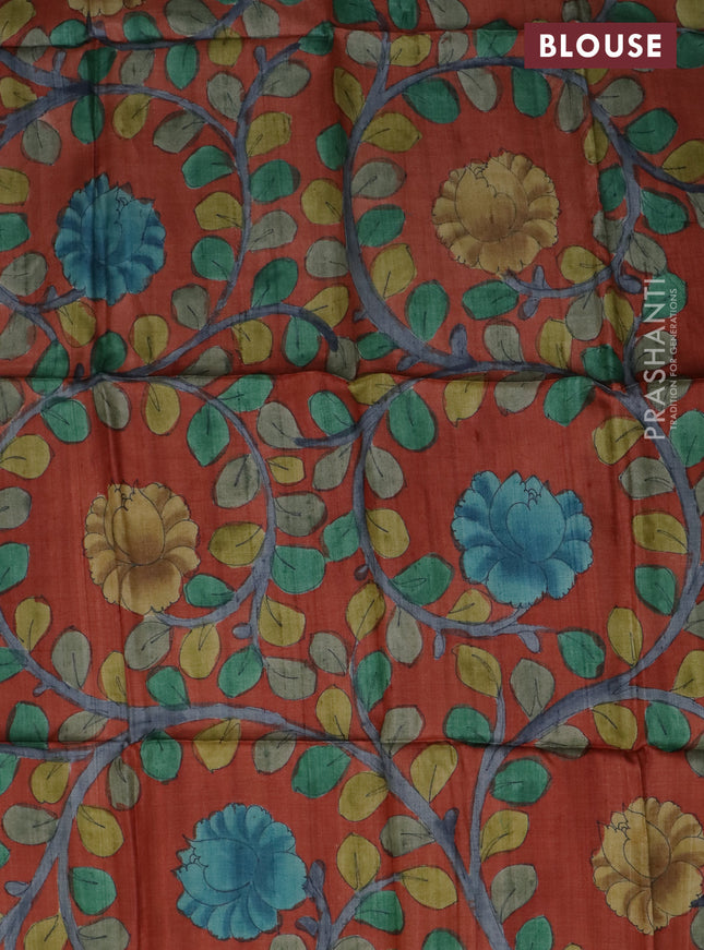 Tussar blouse piece orange with kalamkari hand painted prints