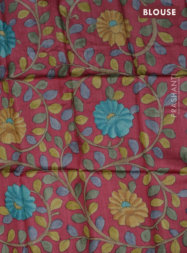 Tussar blouse piece red with kalamkari hand painted prints