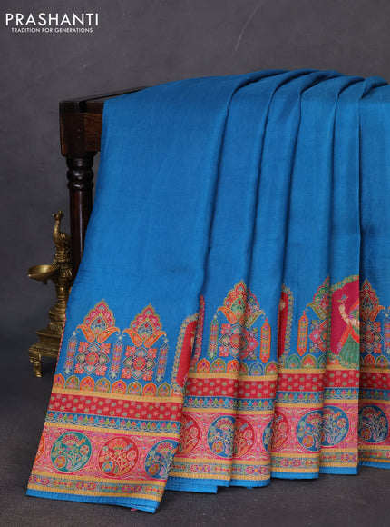 Banarasi silk saree cs blue with plain body and position prints