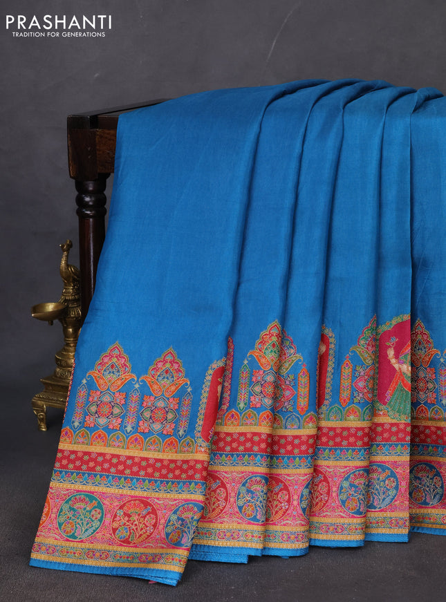Banarasi silk saree cs blue with plain body and position prints