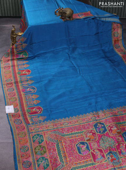 Banarasi silk saree cs blue with plain body and position prints