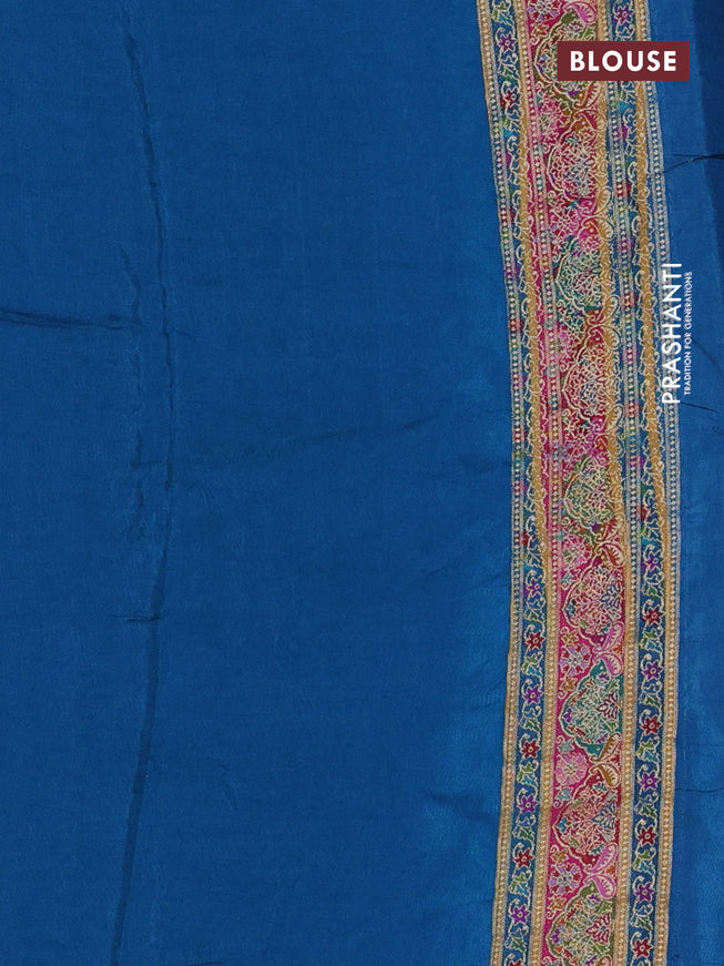 Banarasi silk saree cs blue with plain body and position prints