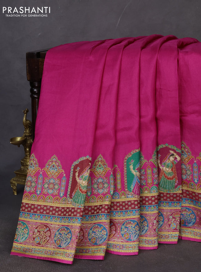 Banarasi silk saree pink with plain body and position prints