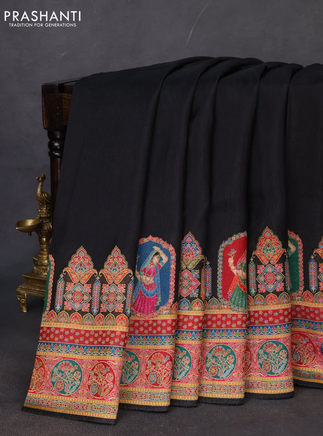 Banarasi silk saree black with plain body and position prints