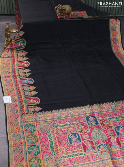 Banarasi silk saree black with plain body and position prints