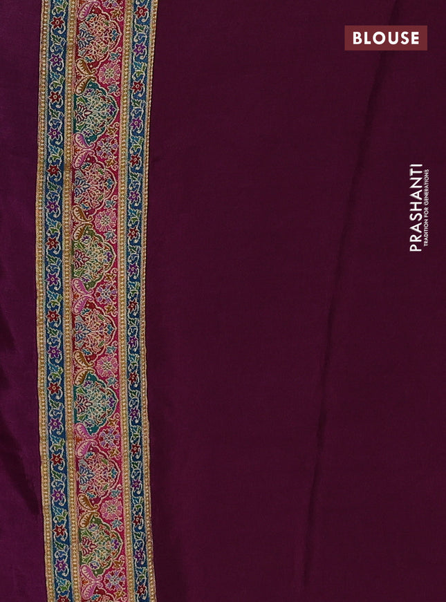 Banarasi silk saree deep purple with plain body and position prints