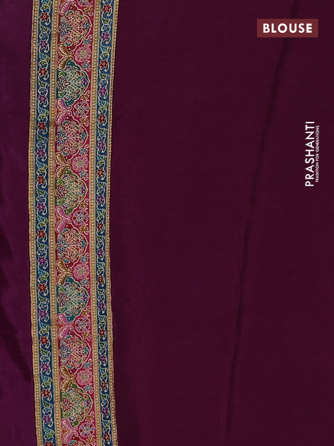 Banarasi silk saree deep purple with plain body and position prints