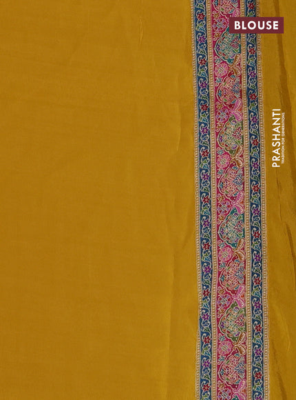 Banarasi silk saree mustard yellow with plain body and position prints