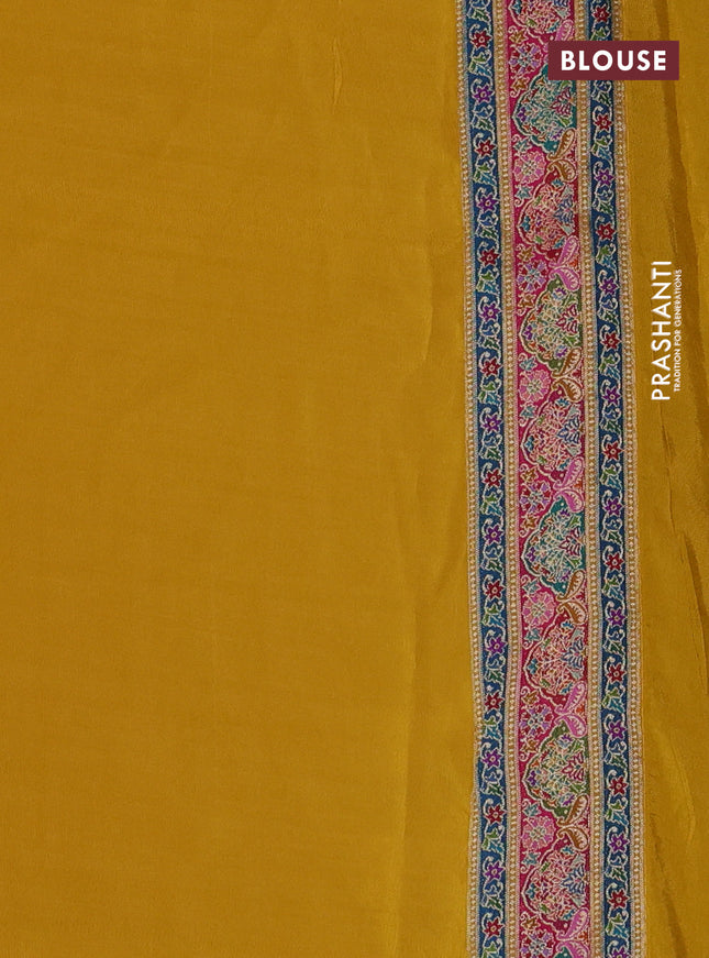Banarasi silk saree mustard yellow with plain body and position prints